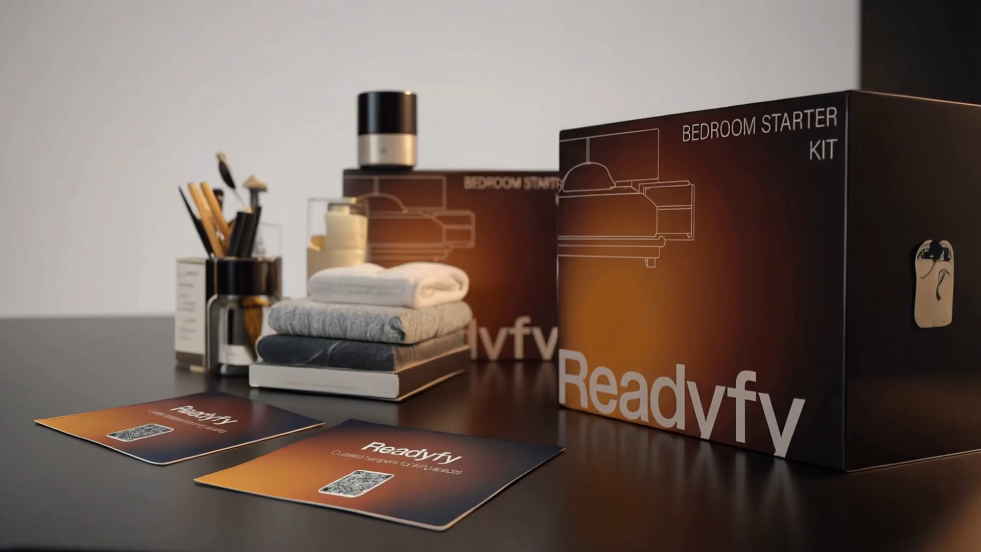 Readyfy Bedroom Starter Kit with welcome cards and room essentials
